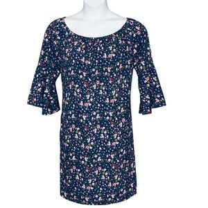 Speed Control XL Casual Shift Dress Blue Floral Boho Bell 3/4 Sleeve Knee Length
